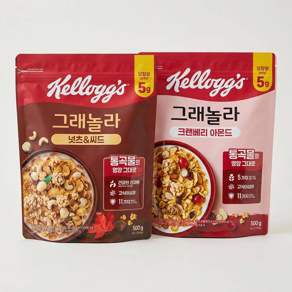 하루특가) 켈로그 크렌베리 아몬드 그래놀라 500g + 넛츠 앤 씨드 그래놀라 500g, 1세트