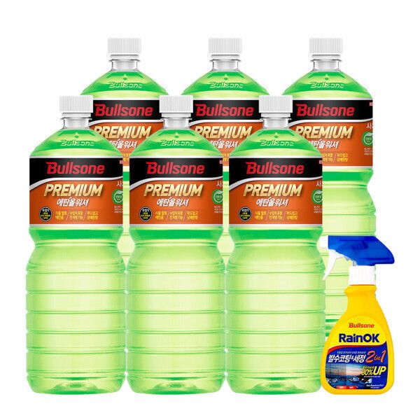 불스원 레인OK 프리미엄 에탄올워셔 1.8L 6개 +New RainOK 2in1 300ml 증정