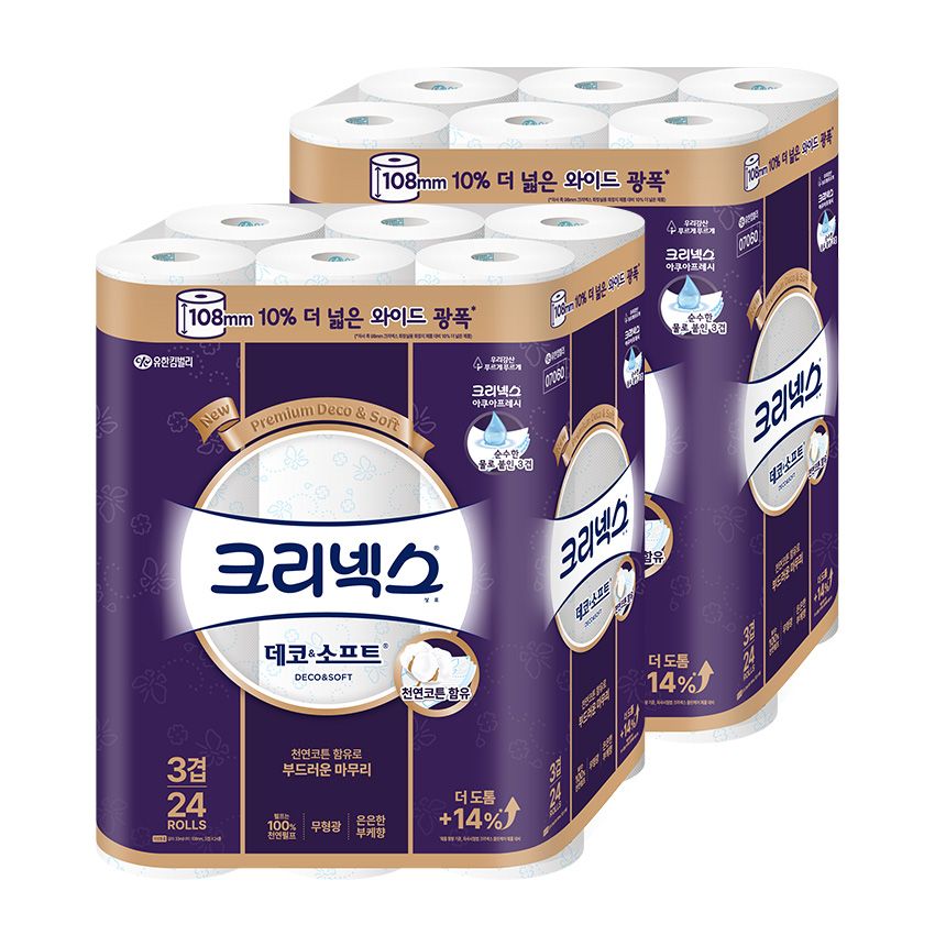 하루특가) 크리넥스 데코&소프트 3겹, 33m, 24롤, 2팩
