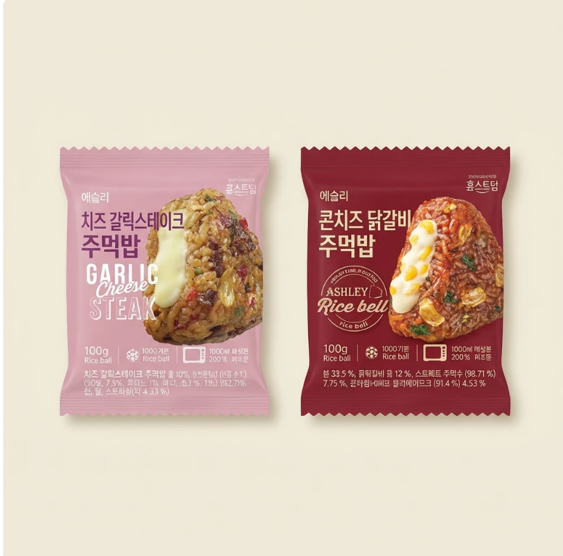 역대급특가) 애슐리 주먹밥 2종, 치즈갈릭스테이크 + 콘치즈닭갈비, 100g, 10개
