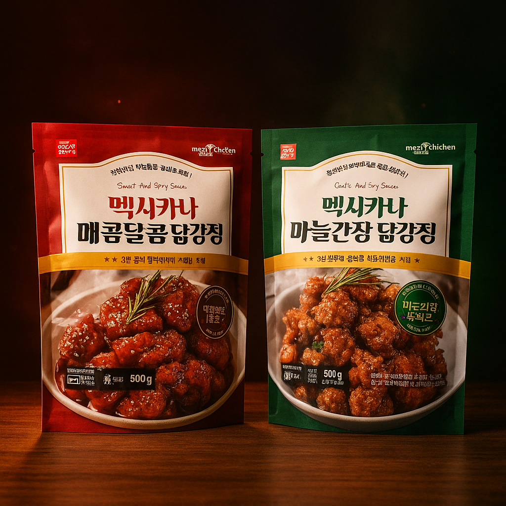 하루특가) 멕시카나 매콤달콤 닭강정, 500g, 2개 + 마늘간장 닭강정, 500g, 1개
