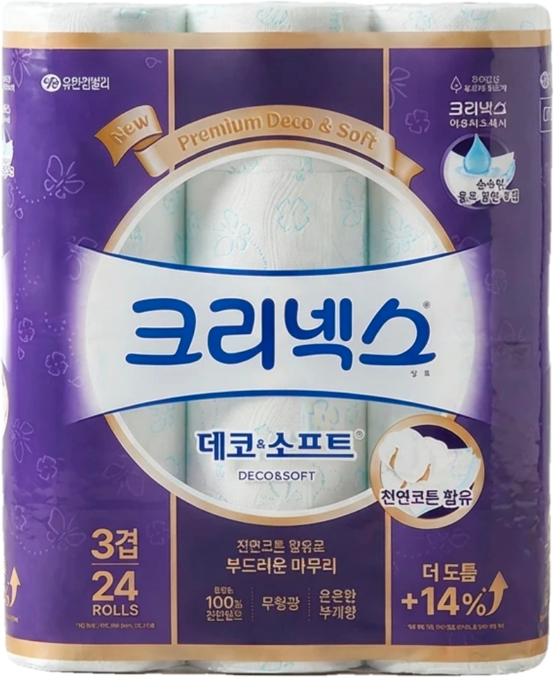 [토스] 크리넥스 데코&소프트, 3겹, 28m, 24롤, 2팩(38,400원/무료)