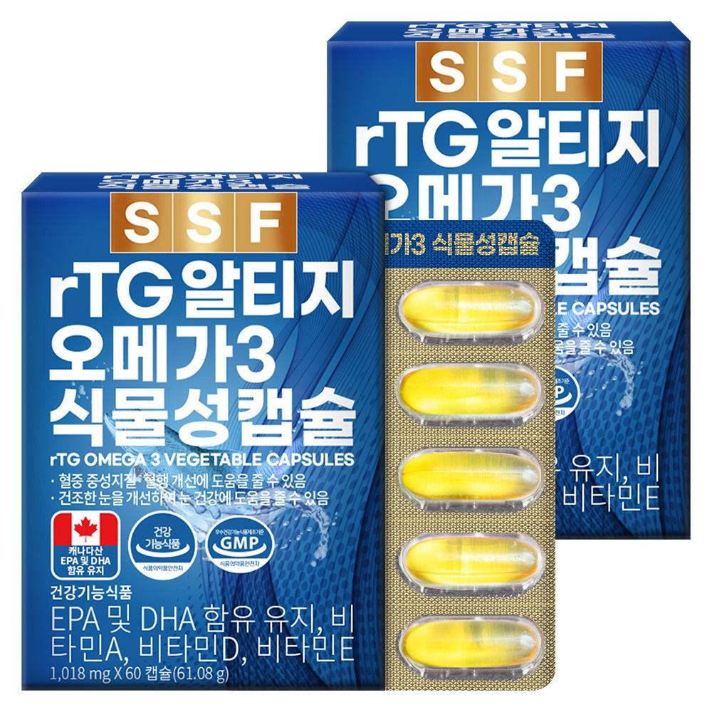 하루특가) 순수식품 rTG 알티지 오메가3 식물성캡슐, 1018mg, 60캡슐, 2박스