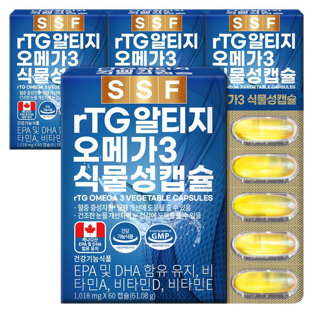 선착순특가) 순수식품 rTG 알티지 오메가3 식물성캡슐, 1018mg, 60캡슐, 4박스