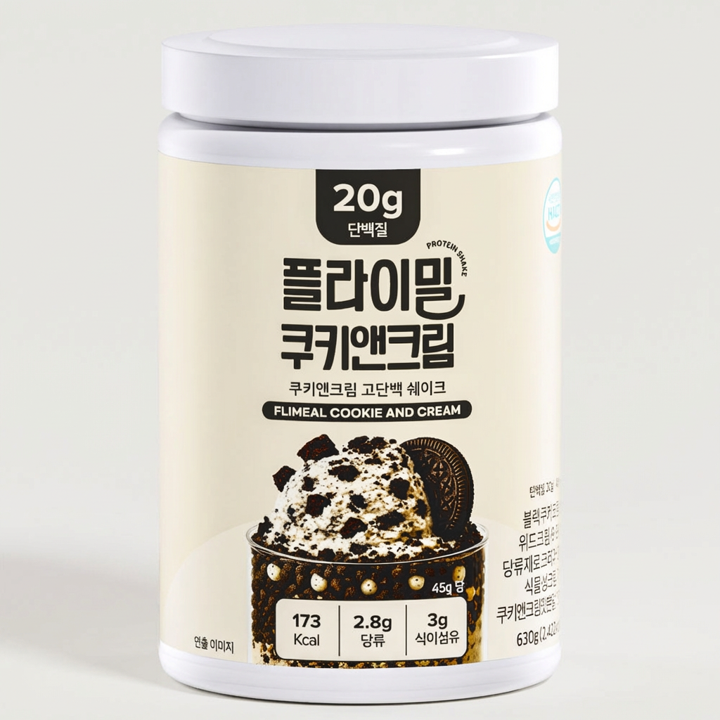 하루특가) 플라이밀 단백질 쉐이크, 쿠키앤크림, 630g, 1개