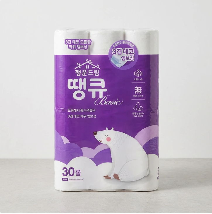 역대급특가) 행운드림 땡큐 베이직 화장지, 3겹, 30롤, 14m, 1팩