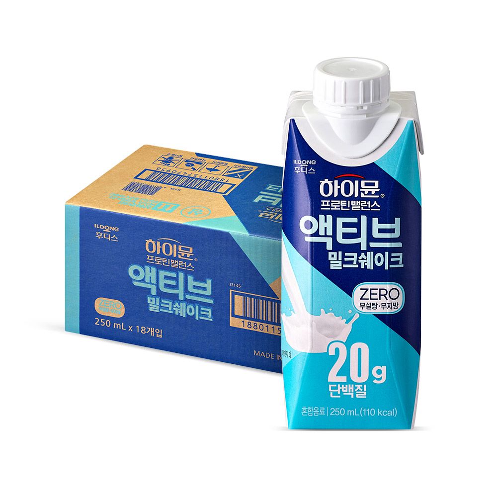 하루특가) 하이뮨 프로틴 밸런스 액티브 제로, 밀크쉐이크, 250ml, 18개