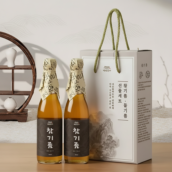 하루특가) 백년본가 통 참깨 참기름 선물세트, 350ml, 2개입, 1세트