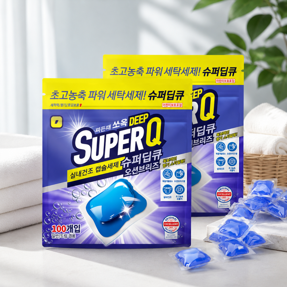 하루특가) 슈퍼딥큐 실내건조 캡슐세제, 오션브리즈향, 8g, 100개입, 2개