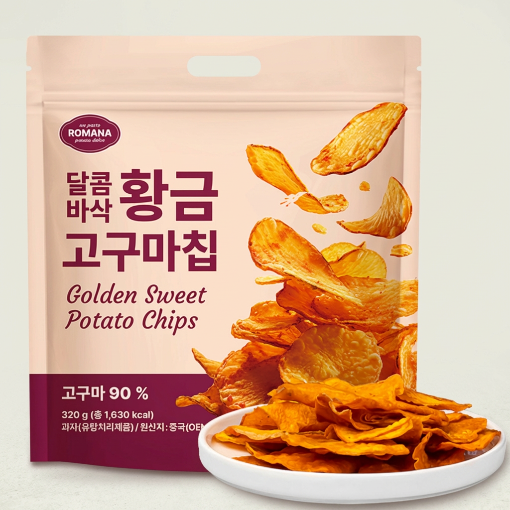 하루특가) 로마나 달콤바삭 황금 고구마칩, 320g, 6개