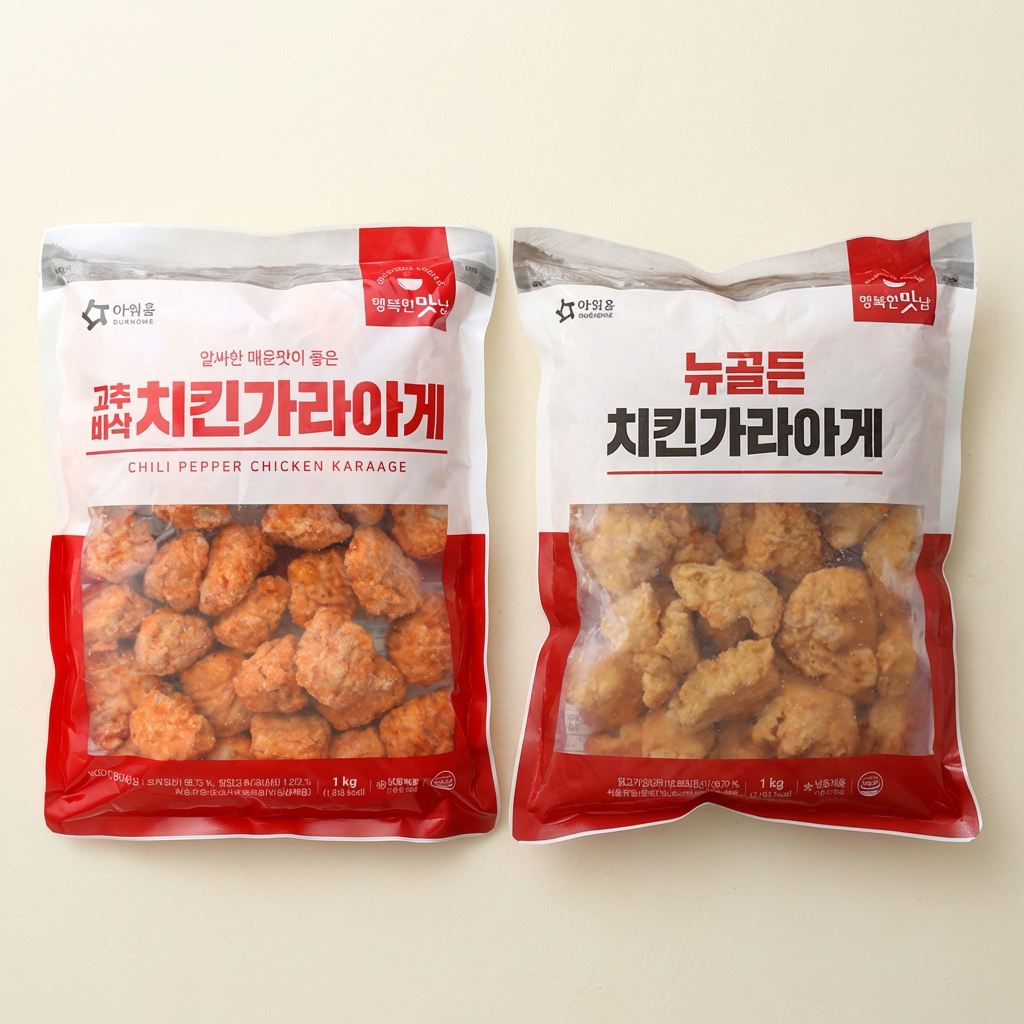 하루특가) 아워홈 뉴골든 치킨가라아게 1kg + 고추 바삭 치킨가라아게 1kg, 1세트