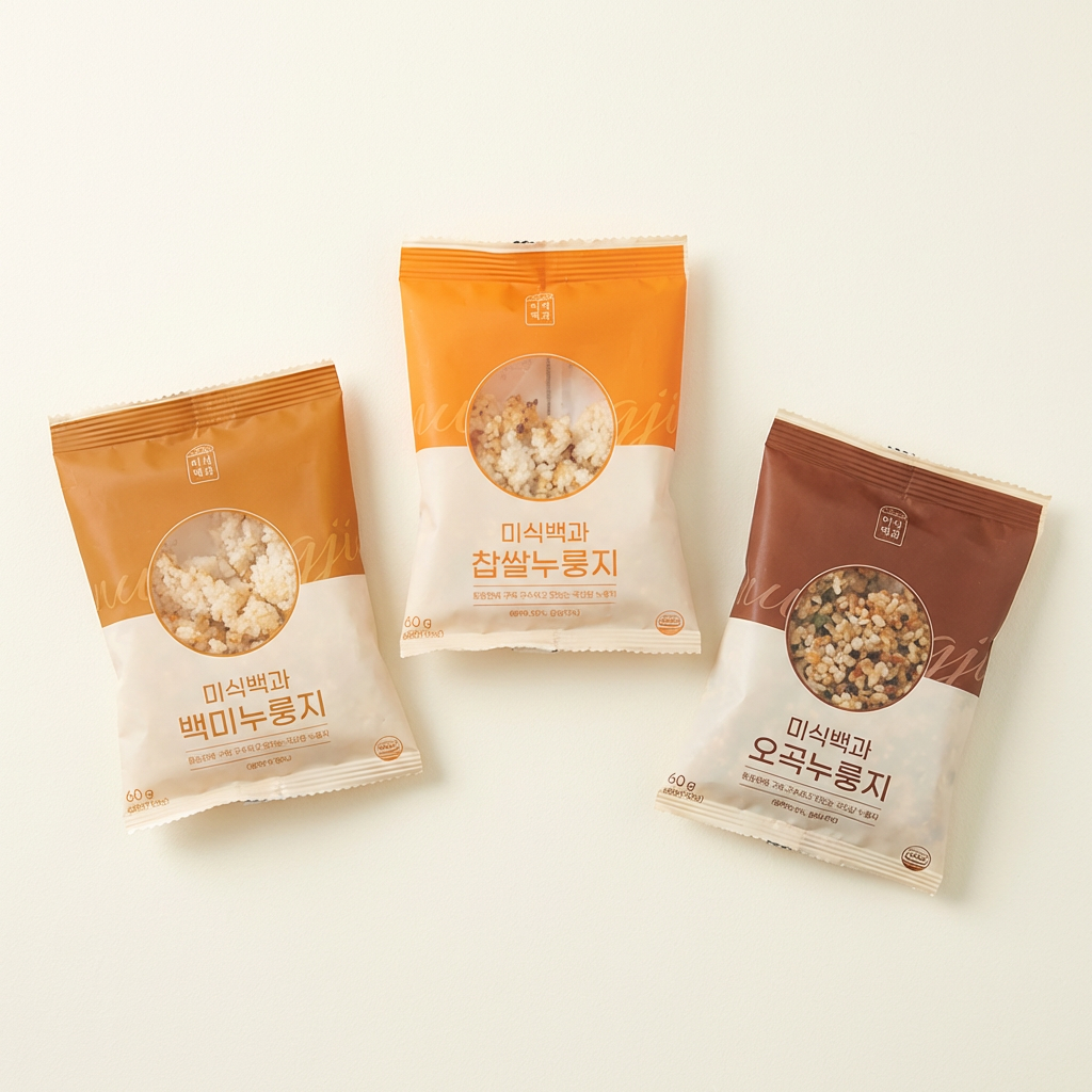 하루특가) 미식백과 누룽지, 백미 50g 10개 + 찹쌀 50g 10개 + 오곡 50g 10개, 30개