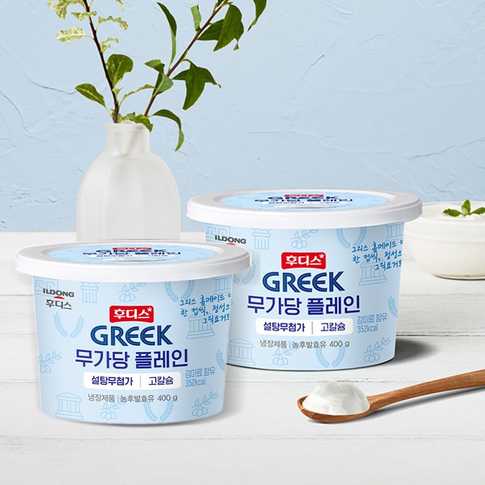 하루특가) 후디스 무가당 플레인 그릭요거트, 400g, 2개