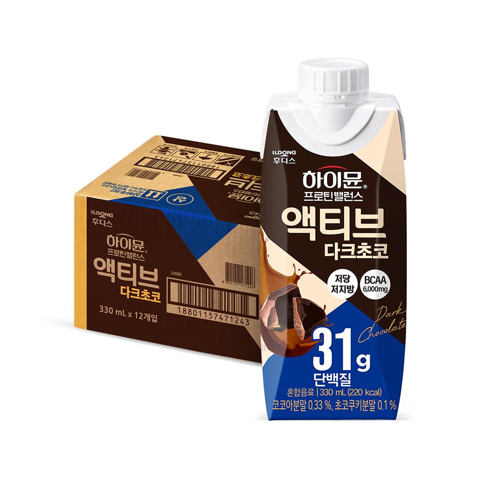 하루특가) 하이뮨 프로틴밸런스 액티브 다크초코, 330ml, 12개