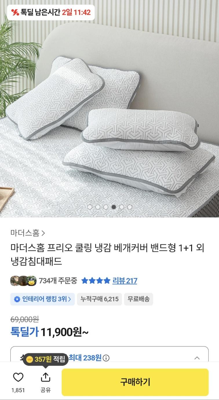 [톡딜] 쿨링 냉감 베개커버 밴드형 1+1 (11,900원/무료)