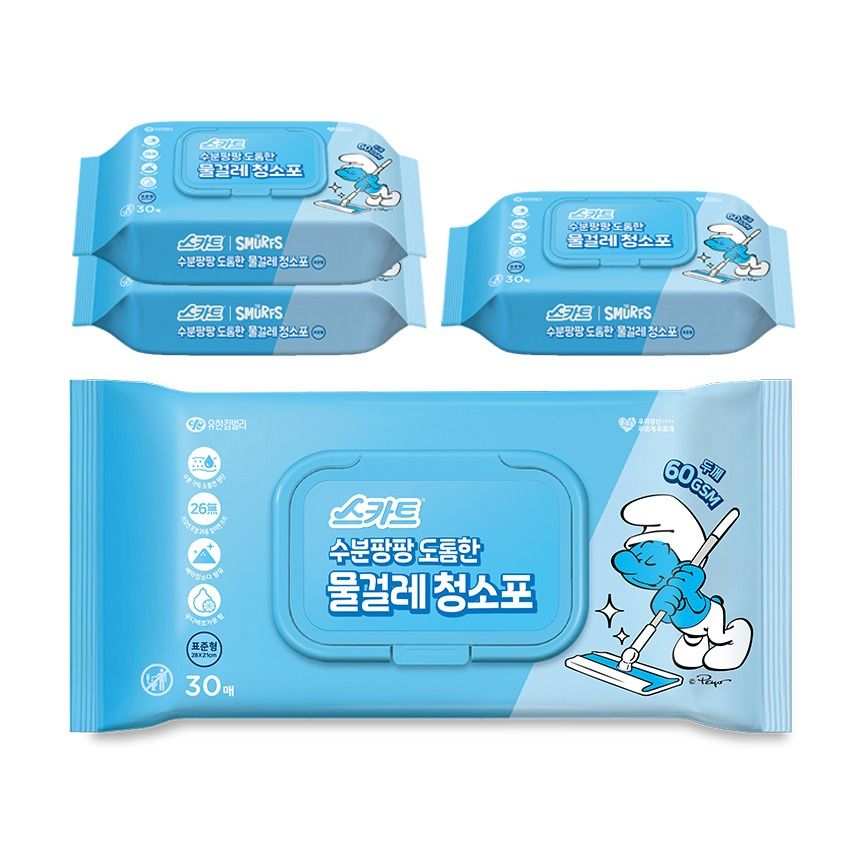 하루특가) 스카트 수분팡팡 도톰한 물걸레 청소포, 표준형, 30입, 4팩