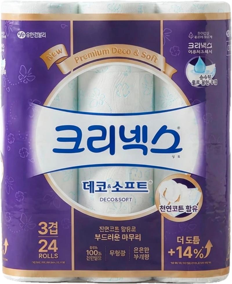 [토스] 크리넥스 데코&소프트, 3겹, 28m, 24롤, 2팩(38,400원/무료)