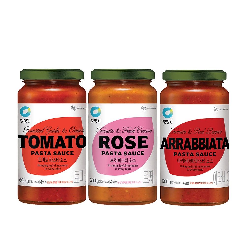 하루특가) 청정원 스파게티소스, 600g, 토마토 1개 + 로제 1개 + 아라비아따 1개, 3개